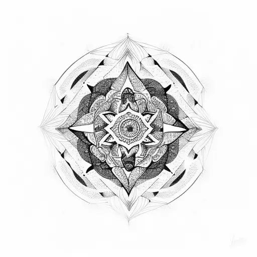 Mandala-inspired geometric design incorporating elements of project management tools and symbols tattoo design idea