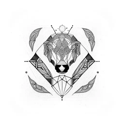 A blackwork mandala design incorporating project management tools and a stylized dog silhouette tattoo design idea