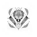 A blackwork mandala design incorporating project management tools and a stylized dog silhouette tattoo design idea