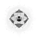 A blackwork mandala design incorporating project management tools and a stylized dog silhouette tattoo design idea