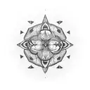 A blackwork mandala design incorporating project management tools and a stylized dog silhouette tattoo design idea