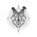 A blackwork mandala design incorporating project management tools and a stylized dog silhouette tattoo design idea