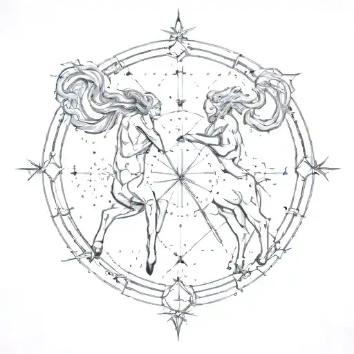 saggitarius and aries constellation intertwined as a starry constellation  tattoo design idea