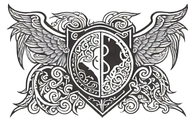 Shield cover wings tattoo design idea
