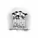 5 roman pillars slightly crumbling tattoo design idea