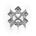 5 roman pillars slightly crumbling tattoo design idea