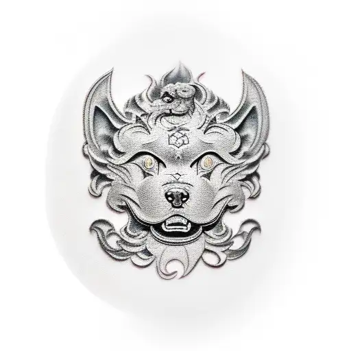 japanese foo dog stone tattoo design idea