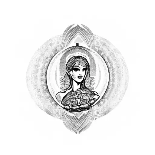 aphrodite with turtle shell tattoo design idea