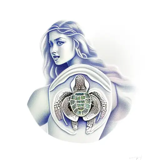 aphrodite with turtle shell tattoo design idea
