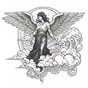 An angel ascending into the distance among the clouds and another descending into an apocalyptic world tattoo design idea