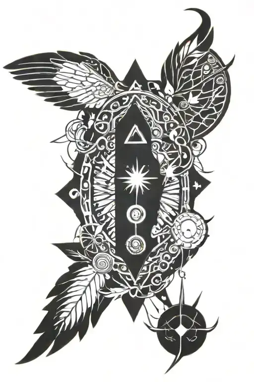small vertical tattoo, fairy vibes, sun related, nature related, peace related, darkness related tattoo design idea