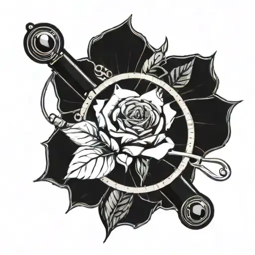 A blackwork design of a stethoscope wrapped around a rose, symbolizing the client's occupation as a doctor tattoo design idea