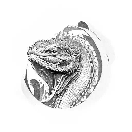 line work Komodo dragon tattoo design idea