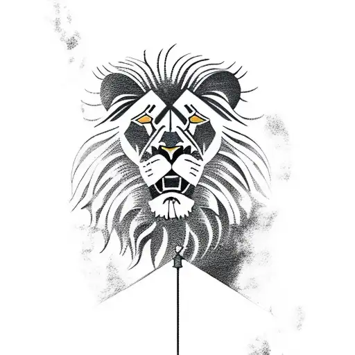 A majestic lion standing proudly in front of the Israeli flag, symbolizing strength and patriotism tattoo design idea