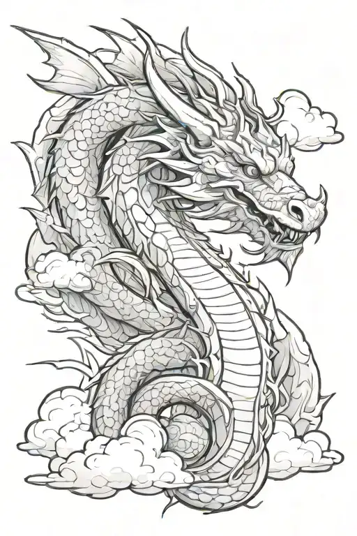 dragon in clouds tattoo design idea