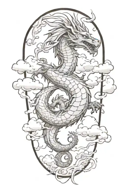 dragon in clouds tattoo design idea