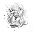 Mermaid war between two hot but scary mermaids with armies made up of zombies and sharks tattoo design idea