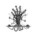  skeleton hand reaching up out of a rusty anchor chain and barnacle covered rocks surrounded with  tattoo design idea