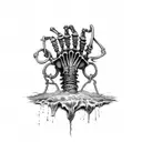  skeleton hand reaching up out of a rusty anchor chain and barnacle covered rocks surrounded with  tattoo design idea