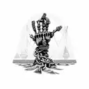 skeleton hand reaching up out of a rusty anchor chain and barnacle covered rocks surrounded with  tattoo design idea