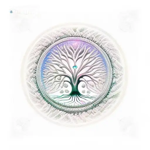 tree of life with DNA strand, lotus, ornate frame with regal vines tattoo design idea
