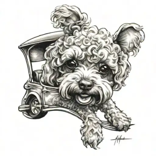 toy poodle looking outside the car window  tattoo design idea