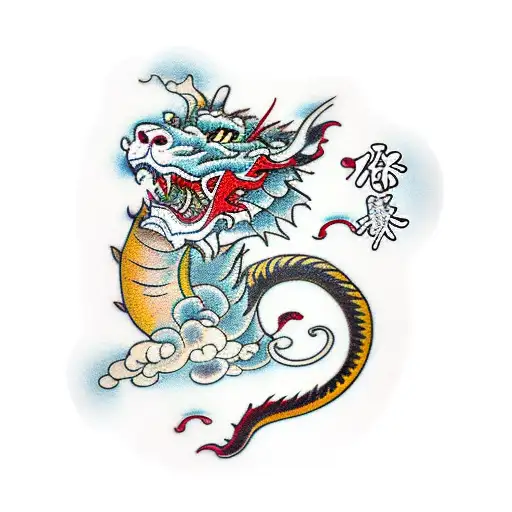 tiger dragon cherry blossom Japanese  tattoo design idea