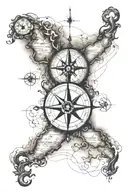 old world map with compass point and anchor intertwined tattoo design idea