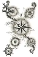 old world map with compass point and anchor intertwined tattoo design idea