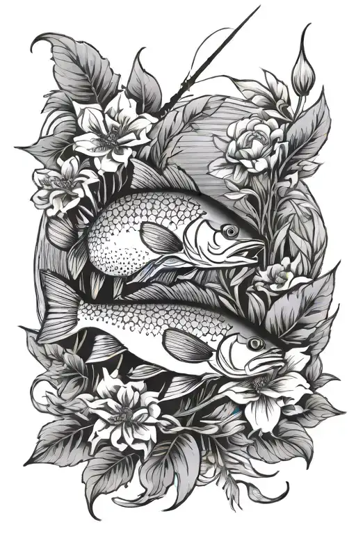 flowers fishing hunting  tattoo design idea