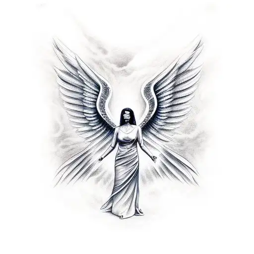 angel michael with wings and sword tattoo design idea