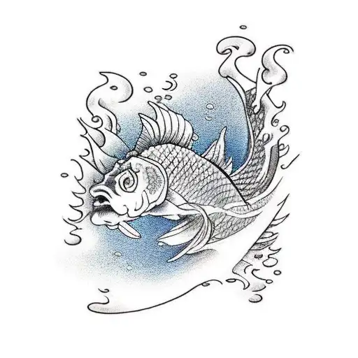 carp swiming in a waterfall with a dragon on tje top tattoo design idea