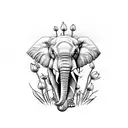 Elephant surrounded by daffodils tattoo design idea