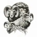 two rams with lion tattoo design idea