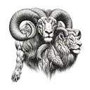 two rams with lion tattoo design idea