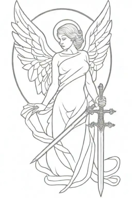 Angel with wings and sword tattoo design idea