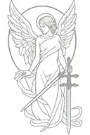 Angel with wings and sword tattoo design idea