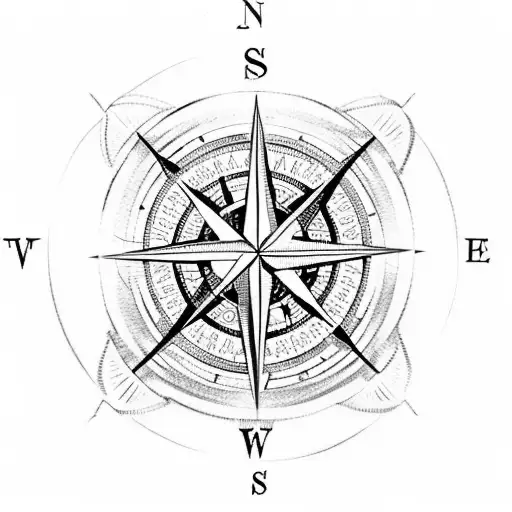 A compass rose with waves and a scuba diver tattoo design idea