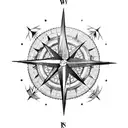 A compass rose with waves and a scuba diver tattoo design idea