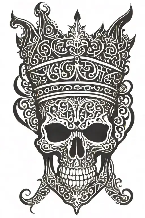 arabic calligraphy representing skull wearing a crown tattoo design idea