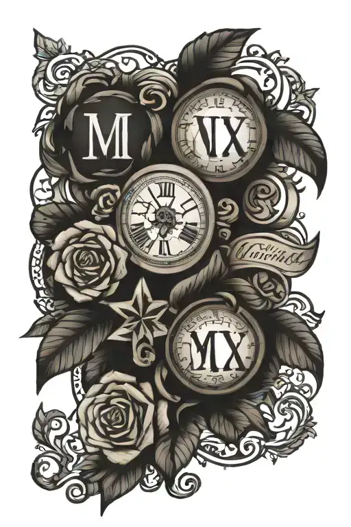 Roman numerals and names for my niece and nephew  tattoo design idea