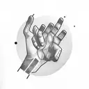 A hand reaching out to grab a camera, surrounded by the words 'chosen one' in a stylish font tattoo design idea