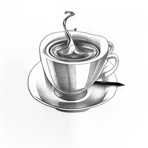 A sketch style tattoo of a coffee cup with steam forming the shape of a witch's hat tattoo design idea