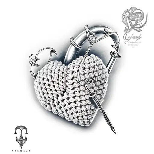 crochet heart and hook tattoo design idea