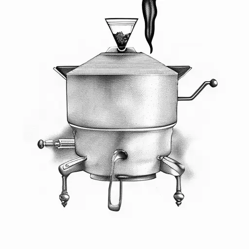 bialetti moka pot with some beans and steam around tattoo design idea