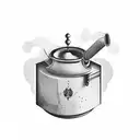 bialetti moka pot with some beans and steam around tattoo design idea