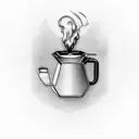bialetti moka pot with some beans and steam around tattoo design idea