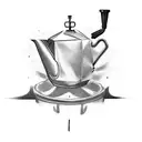 bialetti moka pot with some beans and steam around tattoo design idea