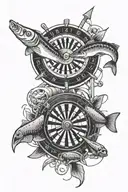 Fishing, ice hockey, roulette wheel tattoo design idea