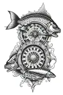 Fishing, ice hockey, roulette wheel tattoo design idea